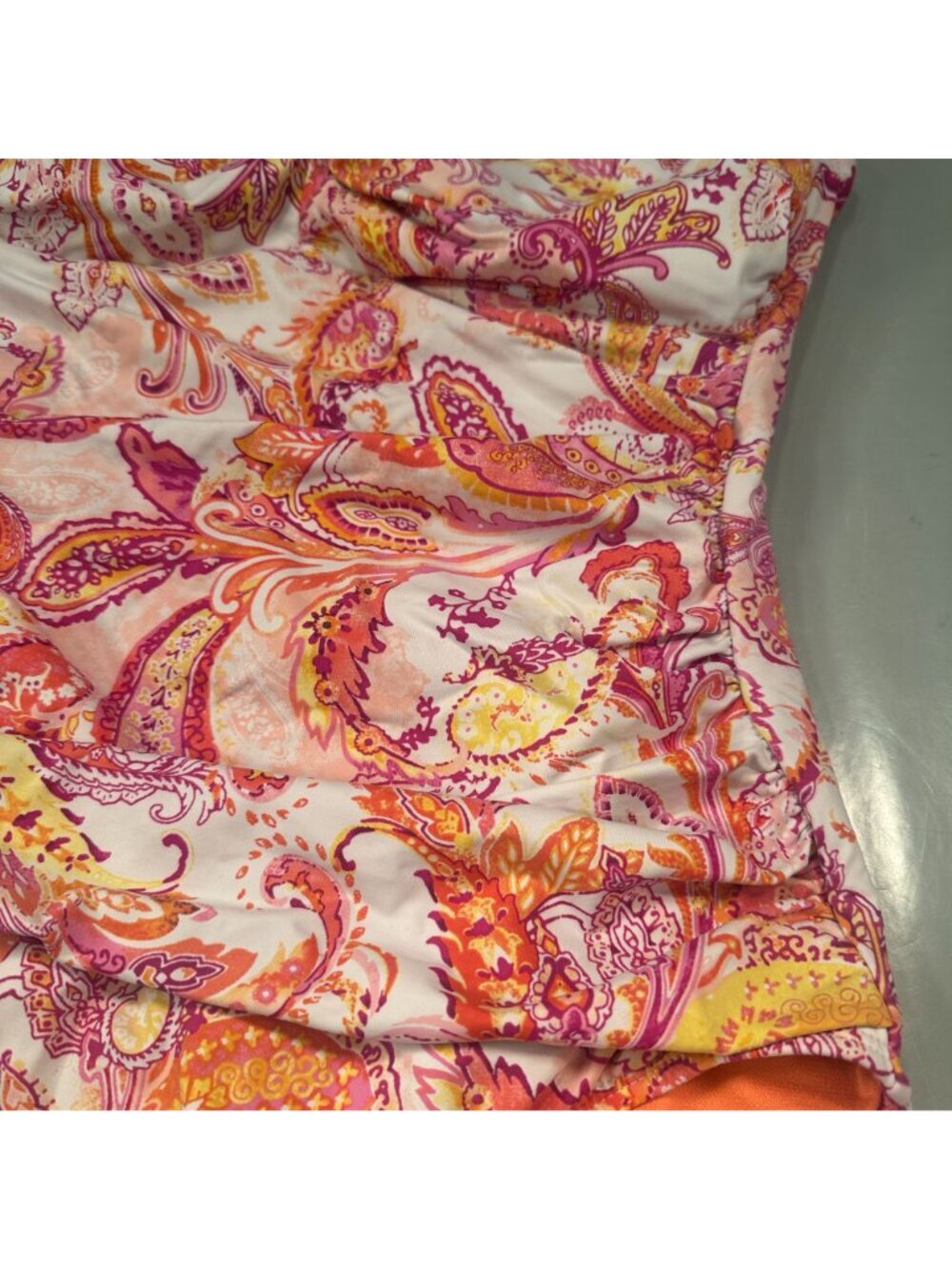 Lauren Ralph Lauren Paisley Bandeau One Piece Womens Swimsuit Ruched Padded Cups - Picture 4 of 16